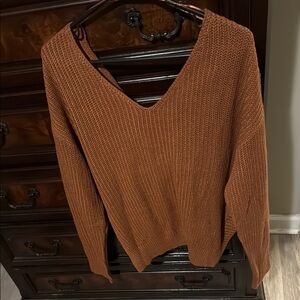 Women's Brown V-Neck Sweater